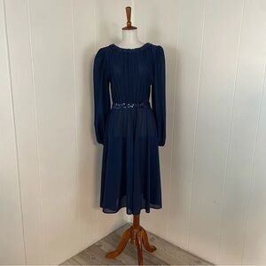 Vintage Blue A-Line Long Sleeve Dress for Wedding Guest